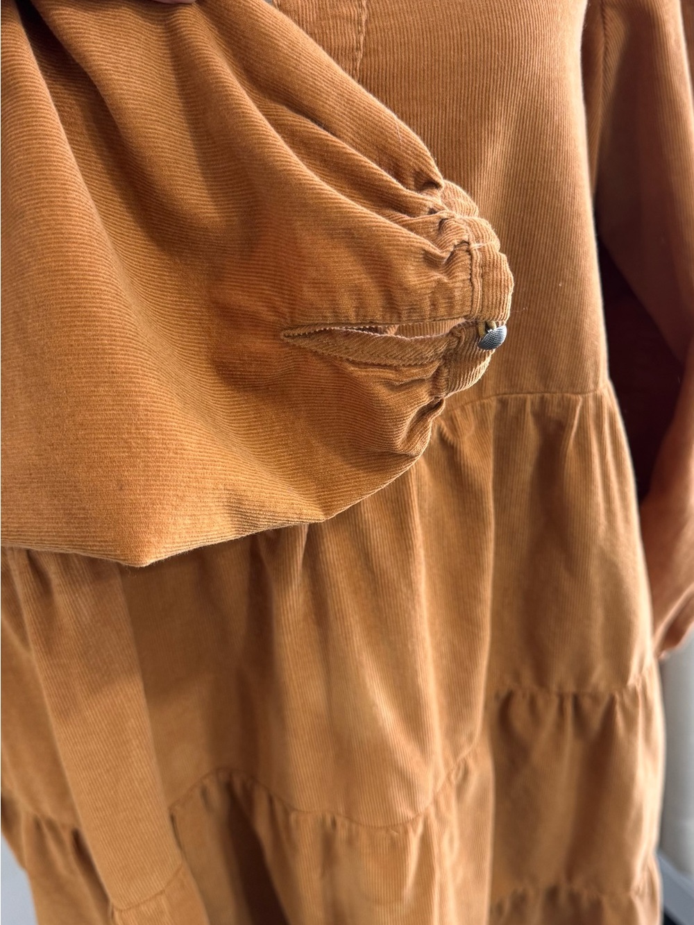 Lucky Brand Corduroy Tiered Dress L Rust Burnt Orange Fall Boho - Picture 5 of 9